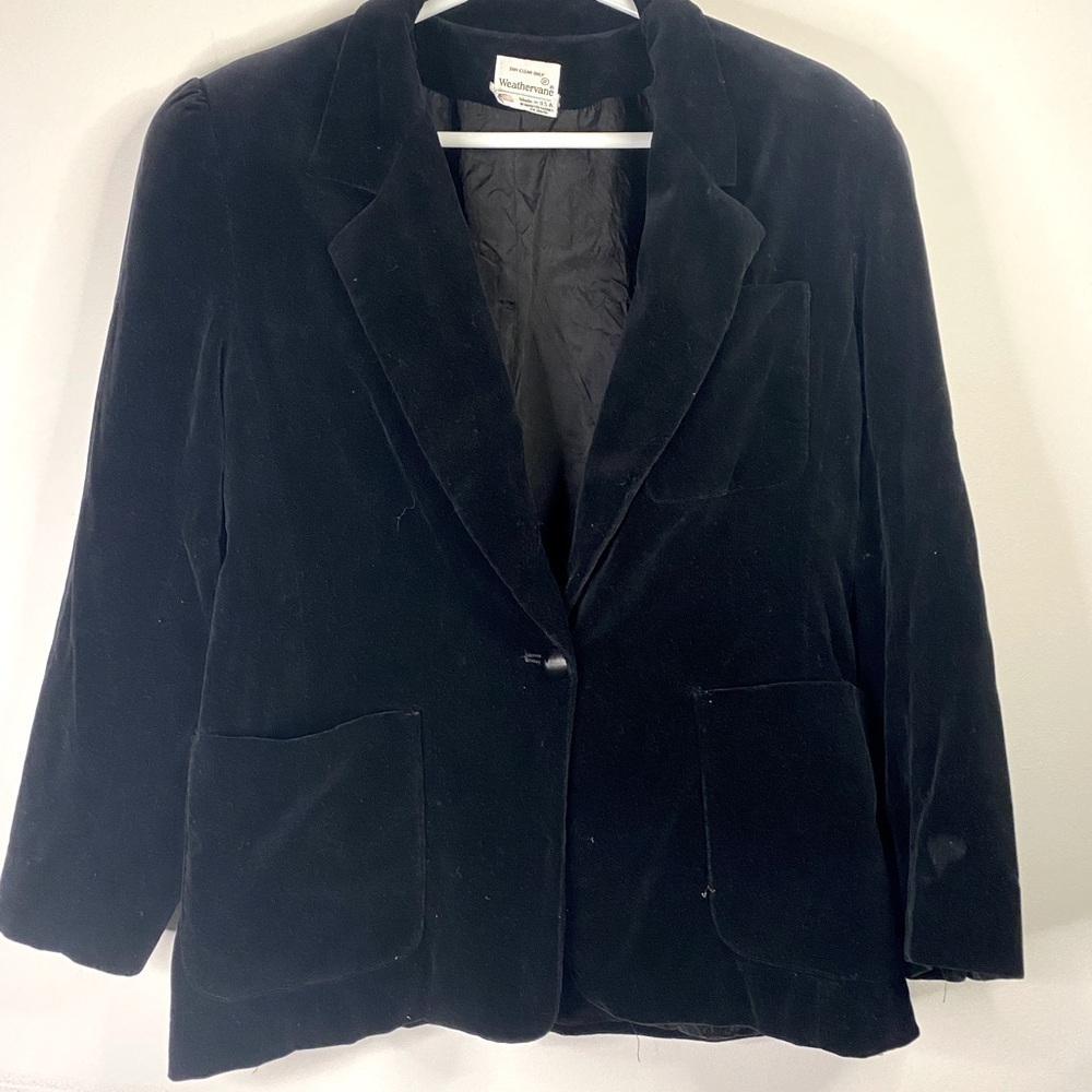 Weathervane Vintage Black Velvet Jacket Blazer 1 Button Pockets Size 12 Academic